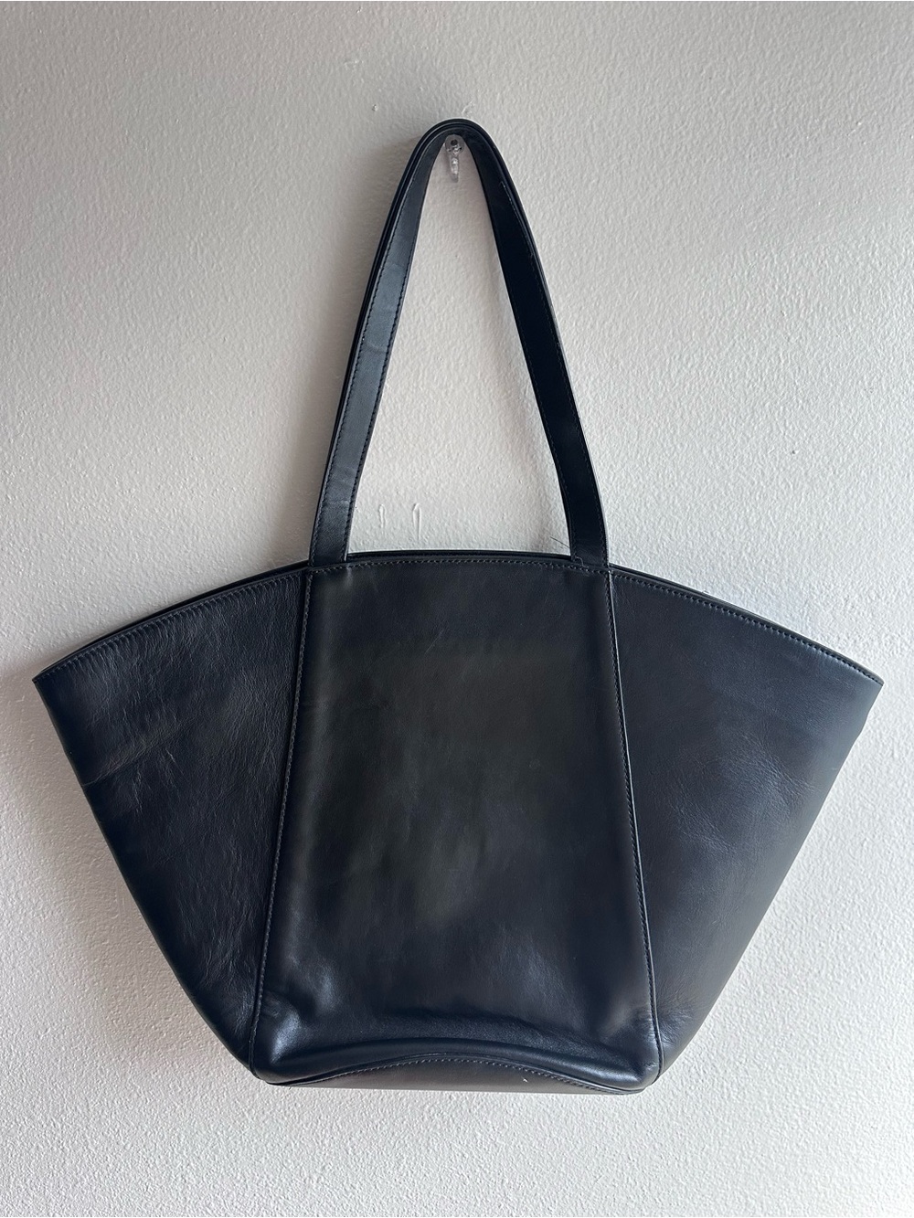 & Other Stories Genuine Leather Open Tote Handbag Black